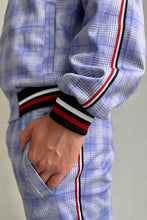 Load image into Gallery viewer, Violet and blue checkered men’s tracksuit