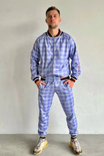 Load image into Gallery viewer, Violet and blue checkered men’s tracksuit