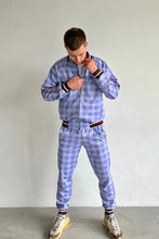 Load image into Gallery viewer, Violet and blue checkered men’s tracksuit
