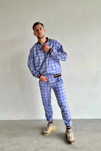 Load image into Gallery viewer, Violet and blue checkered men’s tracksuit