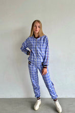 Load image into Gallery viewer, Violet and blue checkered women's tracksuit