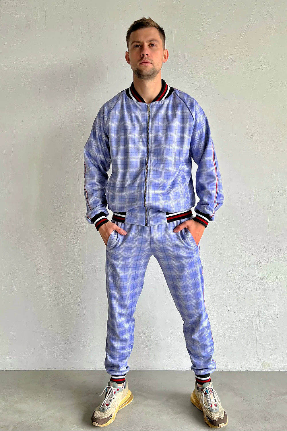 Plaid jogger suit sale